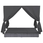 Tumbona cama con cortinas de ratán sintético gris
