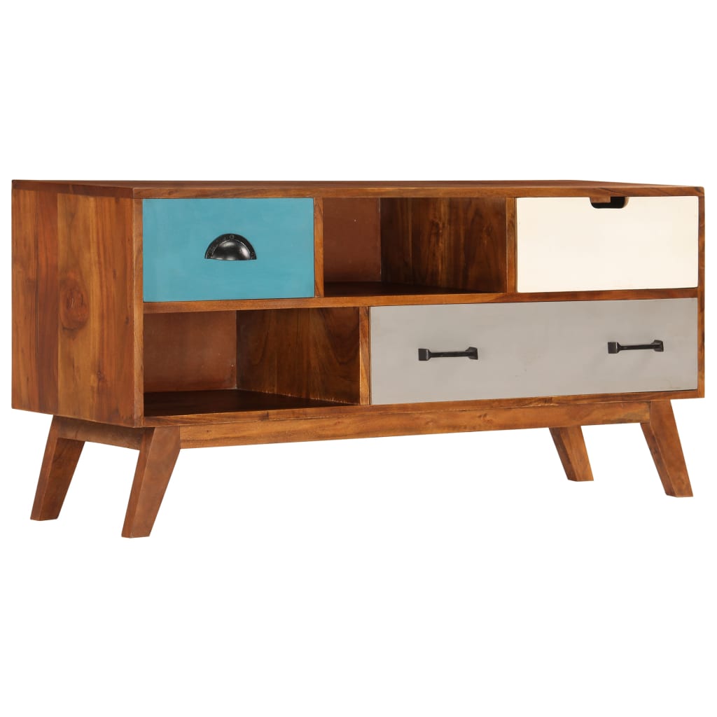 Mueble para TV con 3 cajones madera maciza acacia 110x35x50 cm