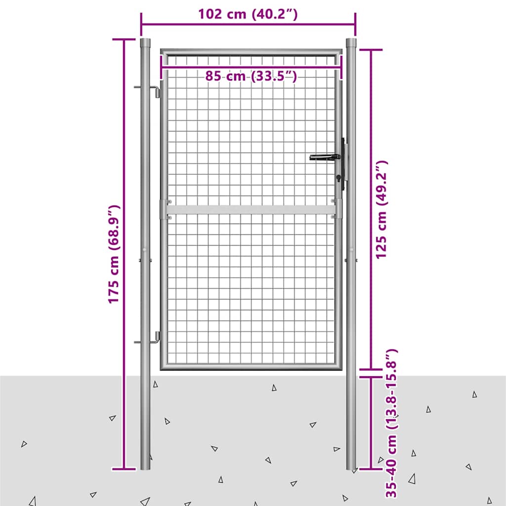 Puerta de jardín de acero galvanizado 100 x 125 cm color plata
