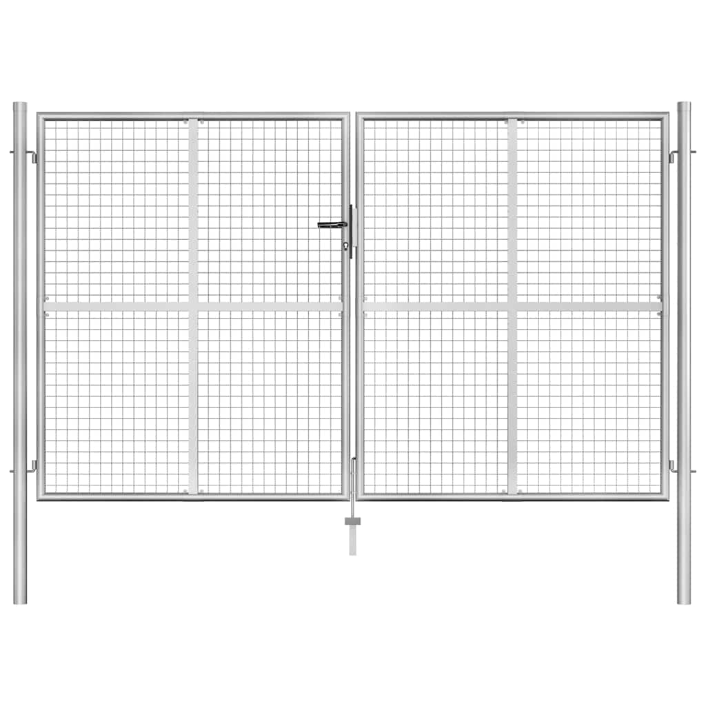 Portão de jardim em aço galvanizado 300 x 100 cm cor prateada