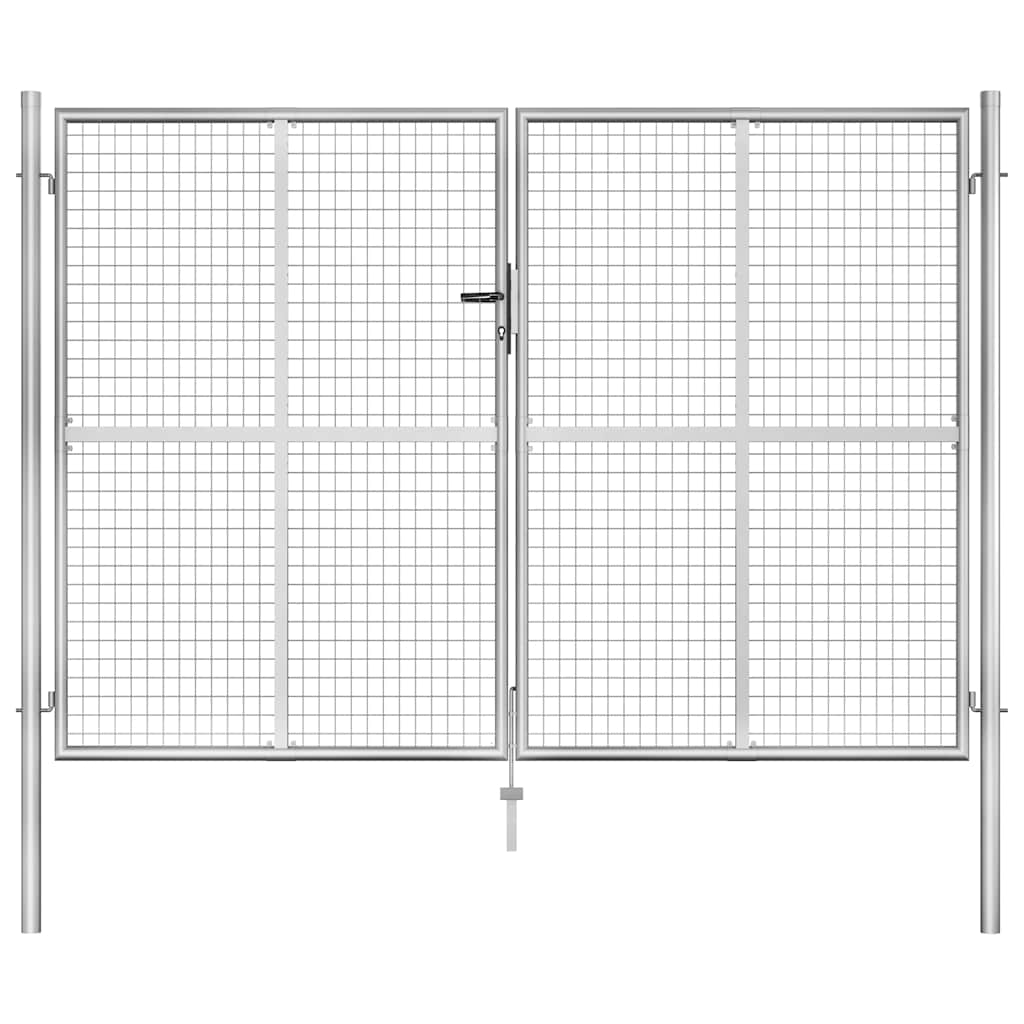 Portão de jardim em aço galvanizado 300 x 100 cm cor prateada