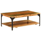 Mesa de centro borde vivo madera maciza acacia gris 90x50x40 cm