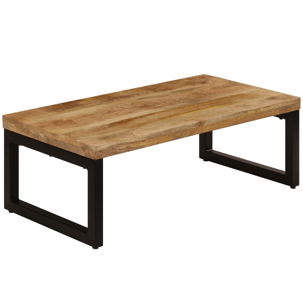 Mesa de centro madera maciza de mango y acero 100x50x35 cm