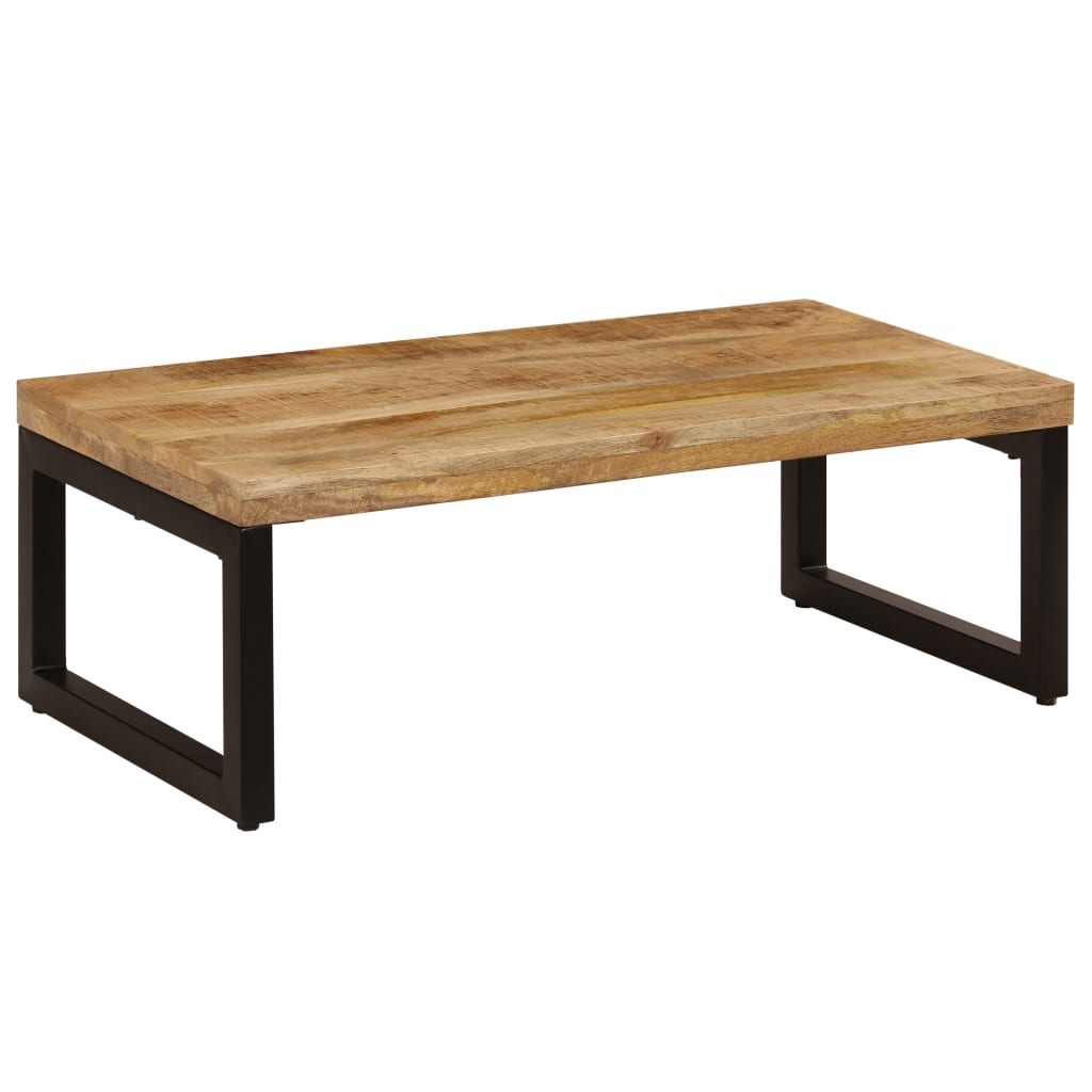 Mesa de centro madera maciza de mango y acero 100x50x35 cm