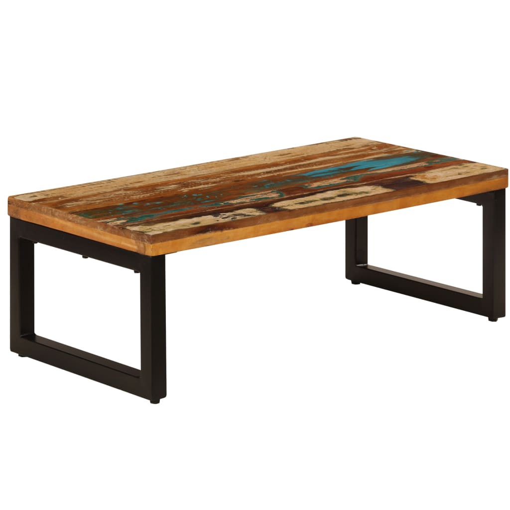Mesa de centro de madera maciza reciclada y acero 100x50x35 cm