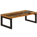 Mesa de centro de madera maciza reciclada y acero 100x50x35 cm