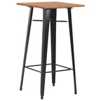 Mesa alta de bar negra madera maciza de pino acero 60x60x108 cm