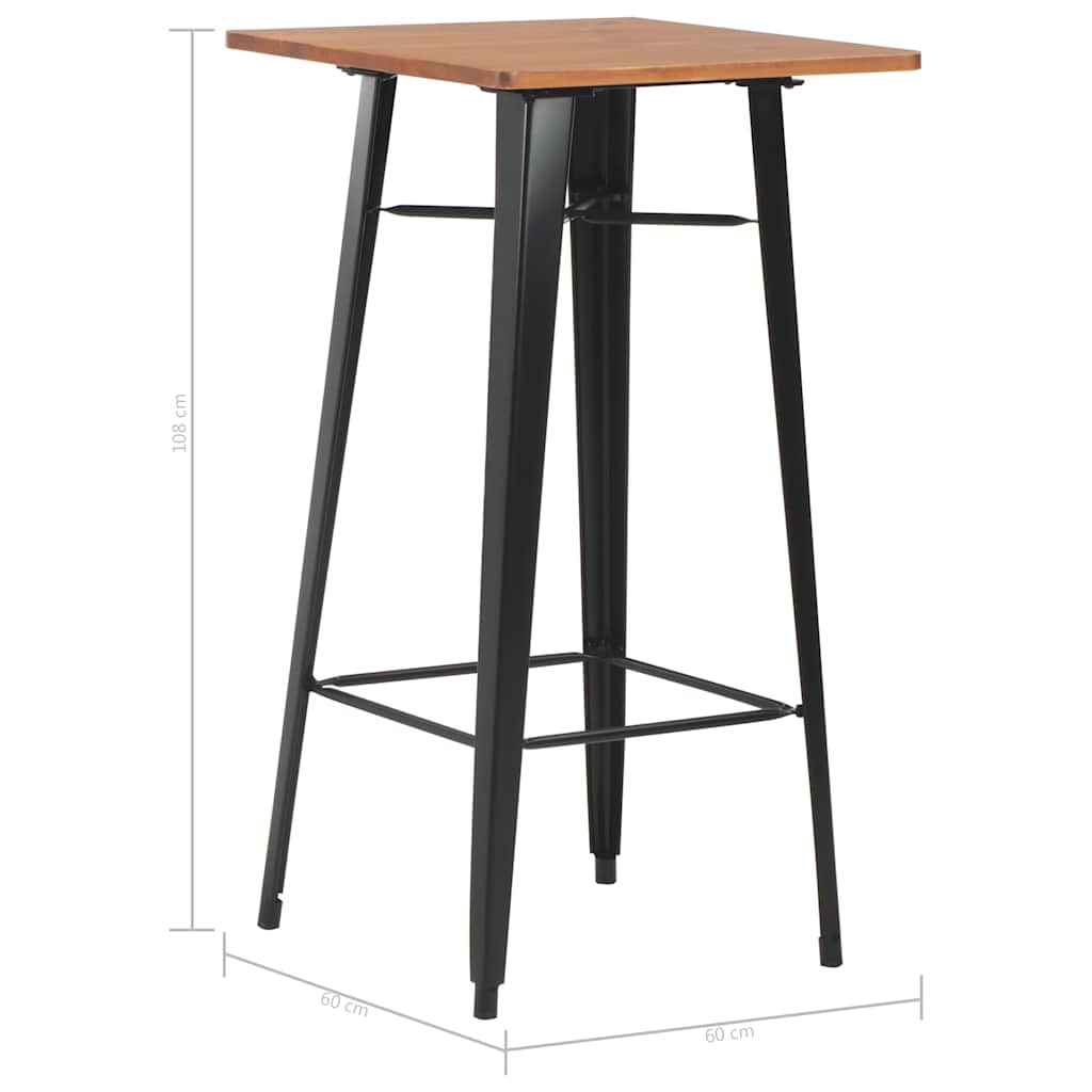 Mesa alta de bar negra madera maciza de pino acero 60x60x108 cm