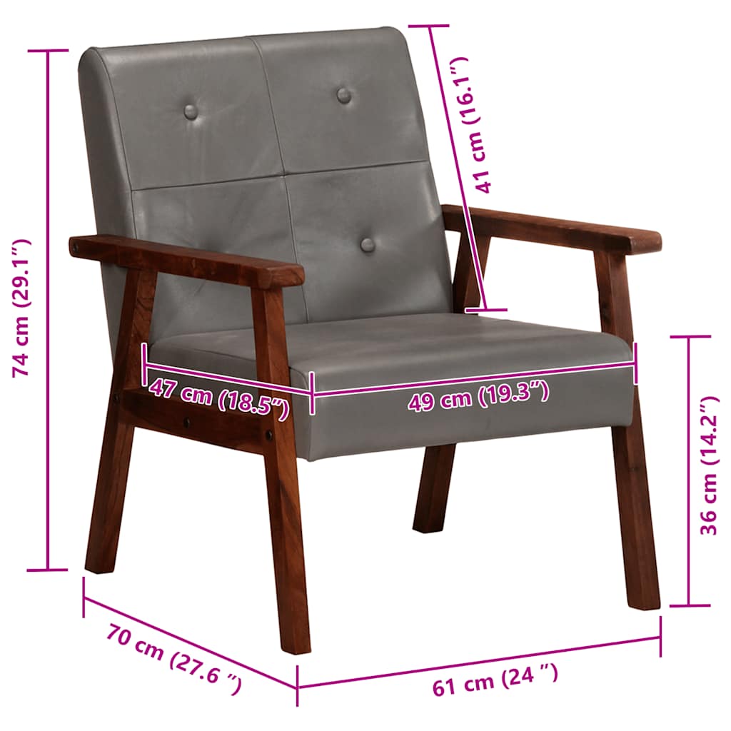 Sillón de cuero auténtico gris