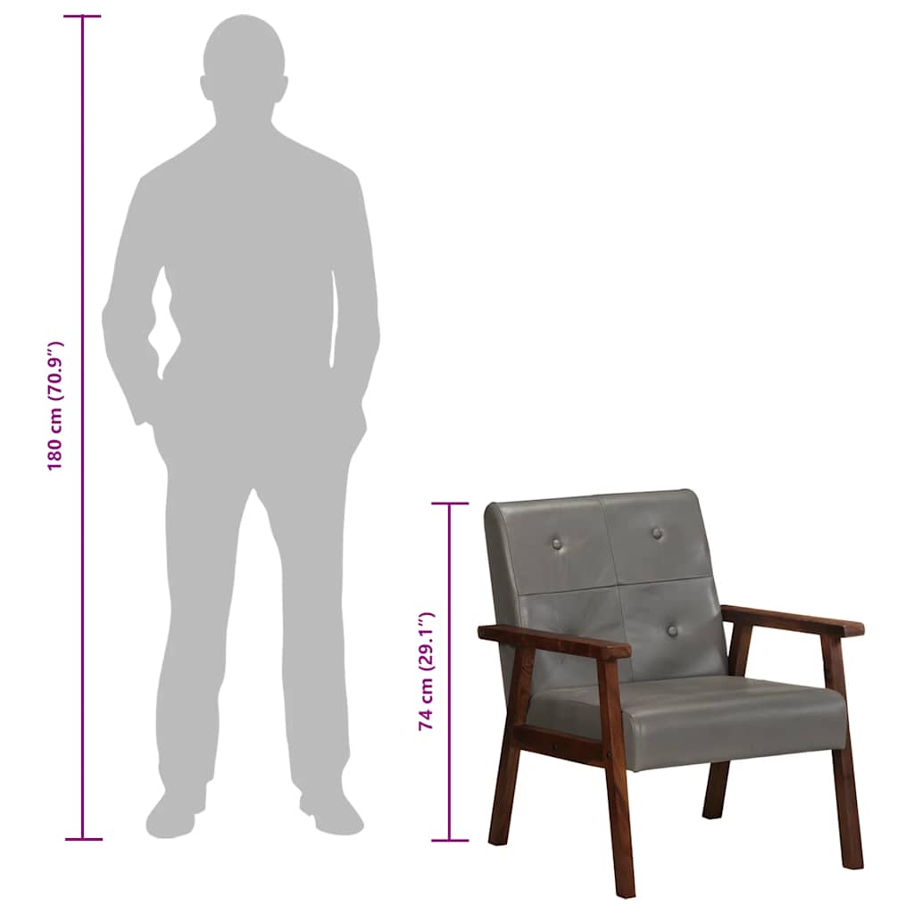 Sillón de cuero auténtico gris