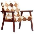 Sillón de cuero auténtico de cabra blanco y marrón