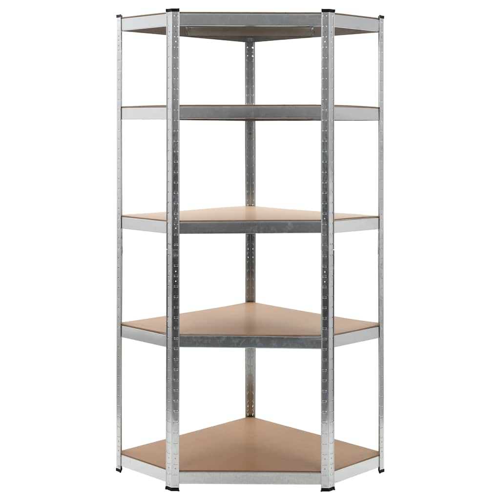 4-tier corner shelving unit in anthracite grey wood and steel