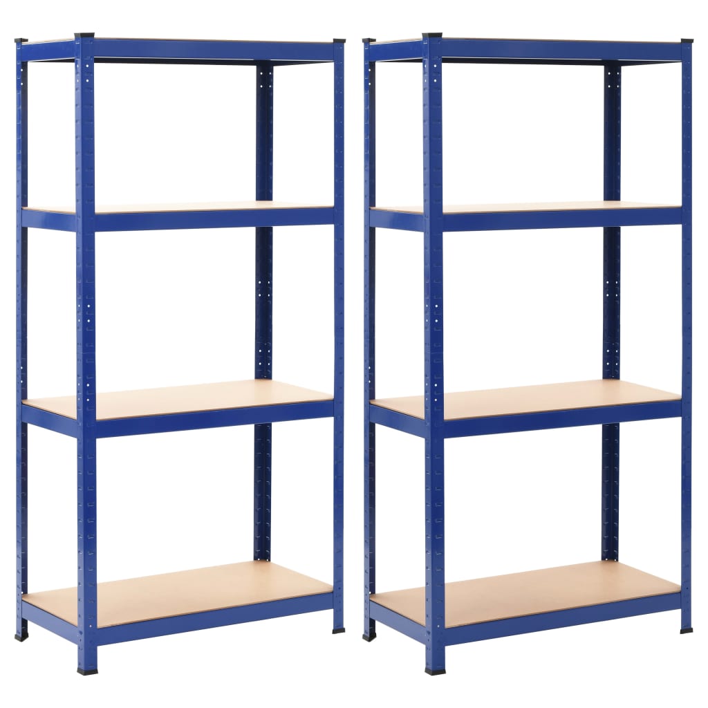 Estanterías de almacenaje 2 uds acero y MDF azul 80x40x160 cm