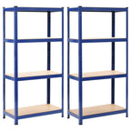 Estanterías de almacenaje 2 uds acero y MDF azul 80x40x160 cm