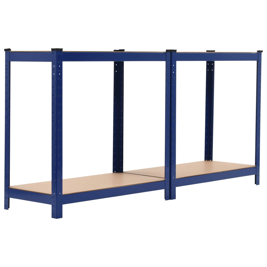 Estanterías de almacenaje 2 uds acero y MDF azul 80x40x160 cm