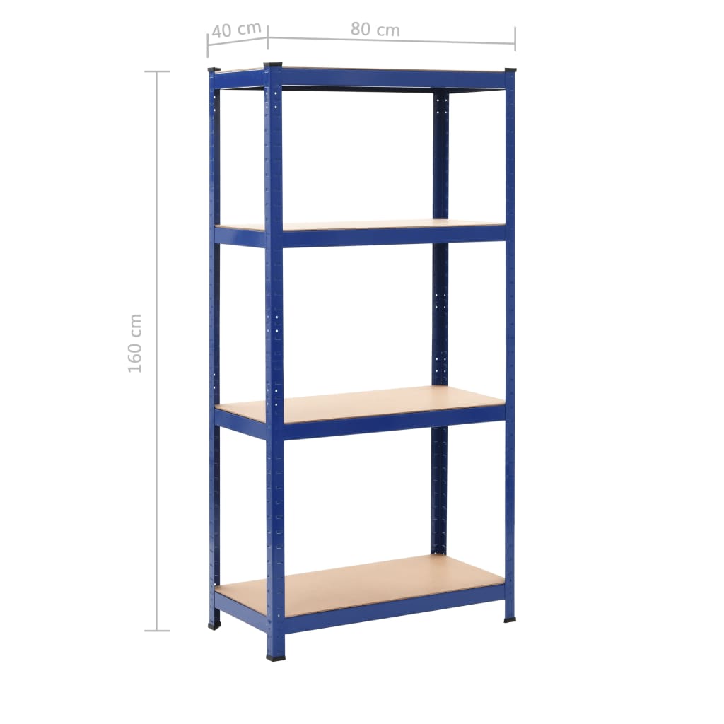 Estanterías de almacenaje 2 uds acero y MDF azul 80x40x160 cm