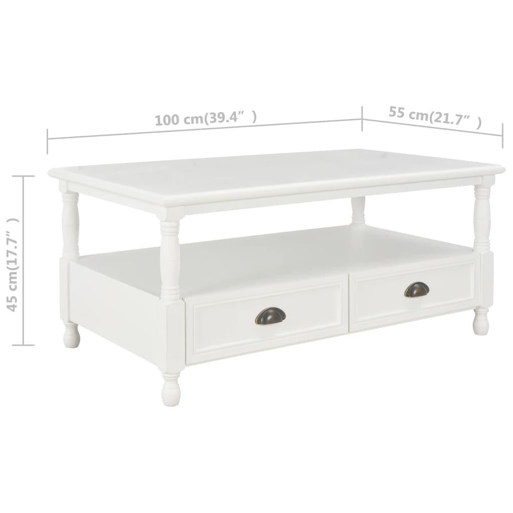 Mesa de centro de madera blanca 100x55x45 cm