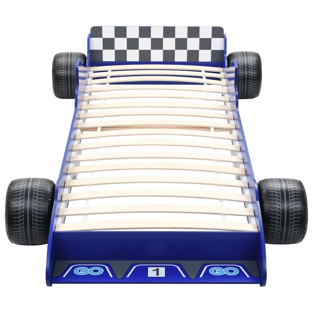 Cama con forma de coche de carreras para niños 90x200 cm azul
