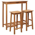 Set de mesa y sillas de bar 3 piezas madera maciza de roble