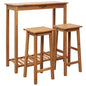 Conjunto de mesa e cadeiras de bar 3 peças madeira maciça de carvalho