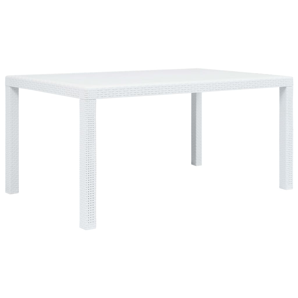 Mesa de jardim aspeto vime plástico branca 220x90x72 cm