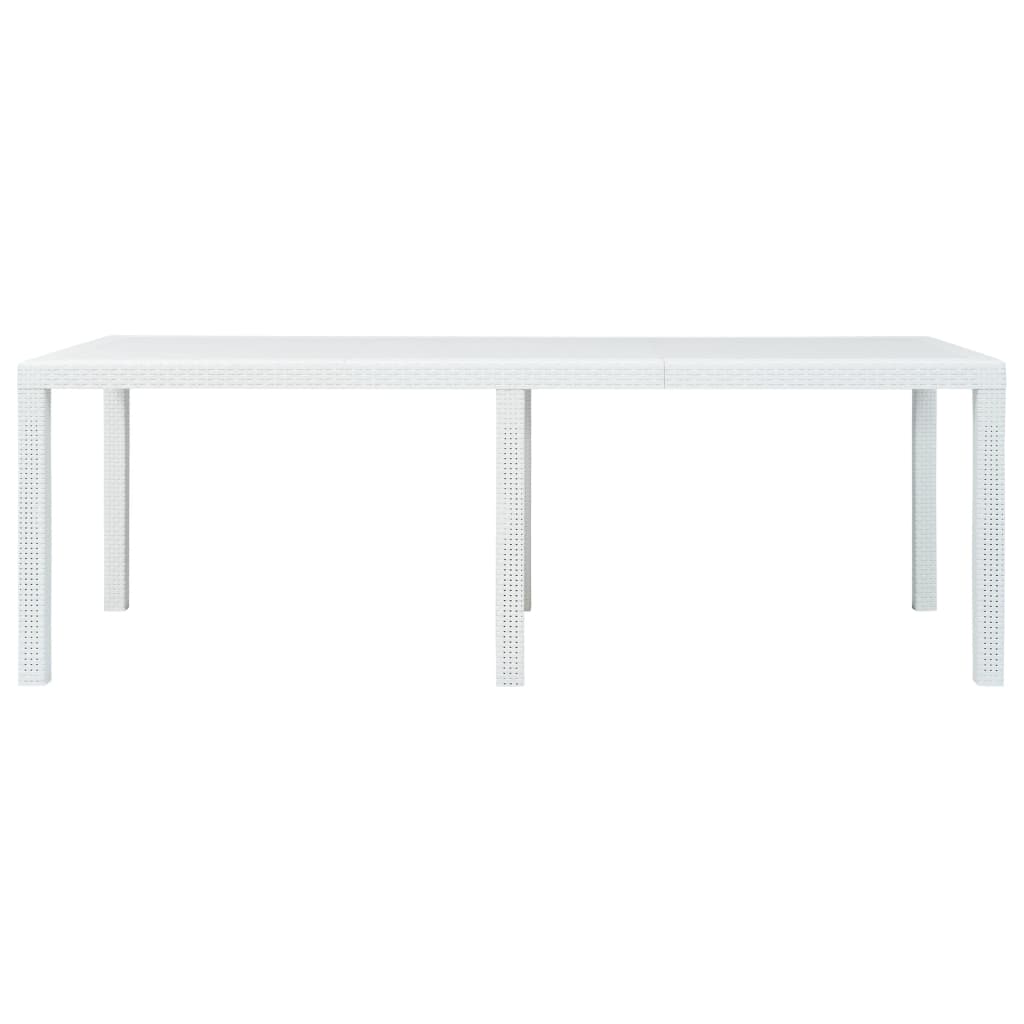 Mesa de jardín aspecto de ratán plástico blanca 220x90x72 cm