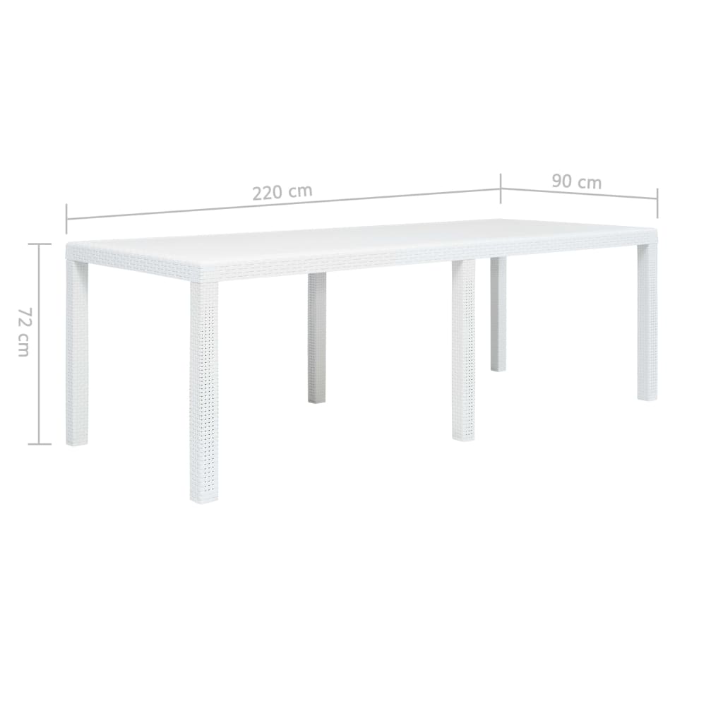 Mesa de jardín aspecto de ratán plástico blanca 220x90x72 cm