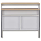 Mesa alta de bar con 2 tableros blanco y roble 130x40x120 cm