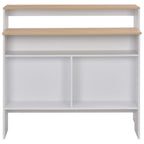 Mesa alta de bar con 2 tableros blanco y roble 130x40x120 cm