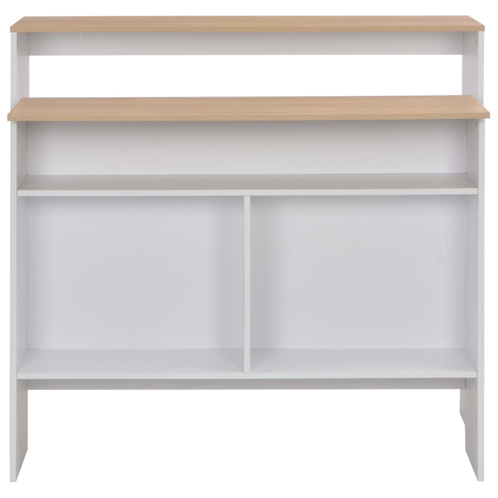 Mesa alta de bar con 2 tableros blanco y roble 130x40x120 cm