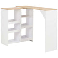 Mesa alta de bar con estante móvil blanca 138x39x110 cm