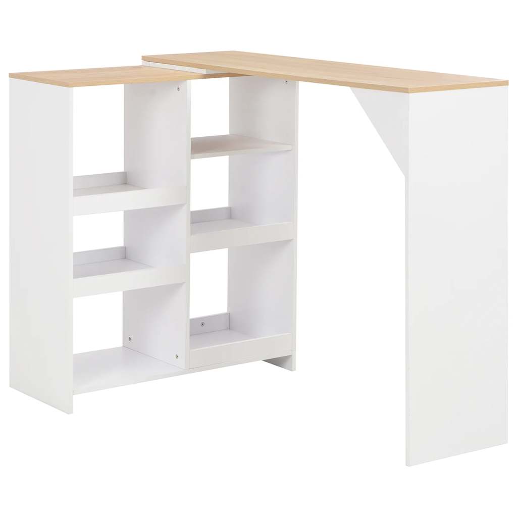 Mesa alta de bar con estante móvil blanca 138x39x110 cm
