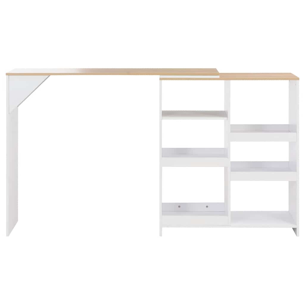 Mesa alta de bar con estante móvil blanca 138x39x110 cm