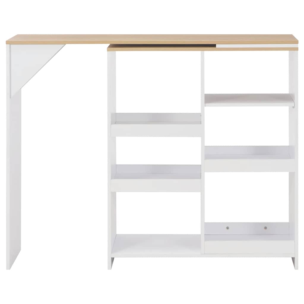 Mesa alta de bar con estante móvil blanca 138x39x110 cm