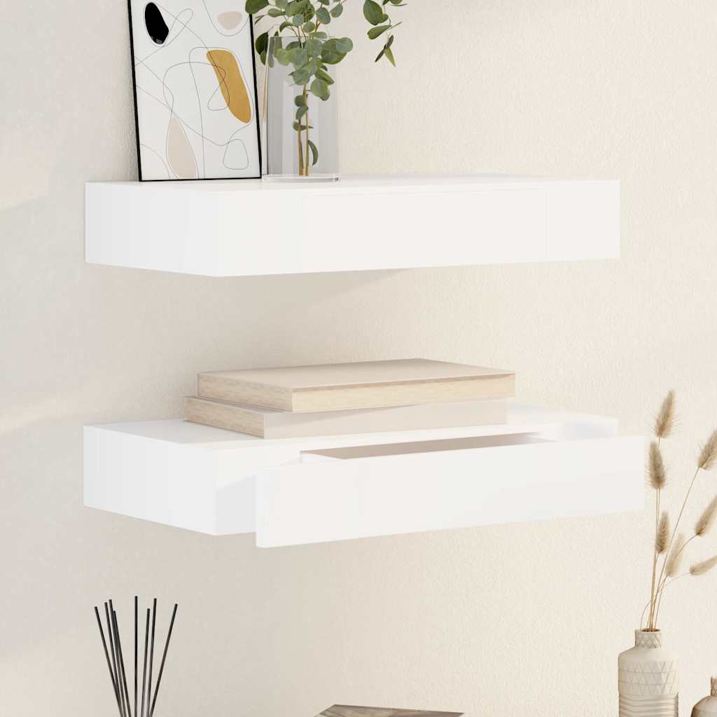Estantes de pared flotantes con cajones 2 uds blanco 48 cm