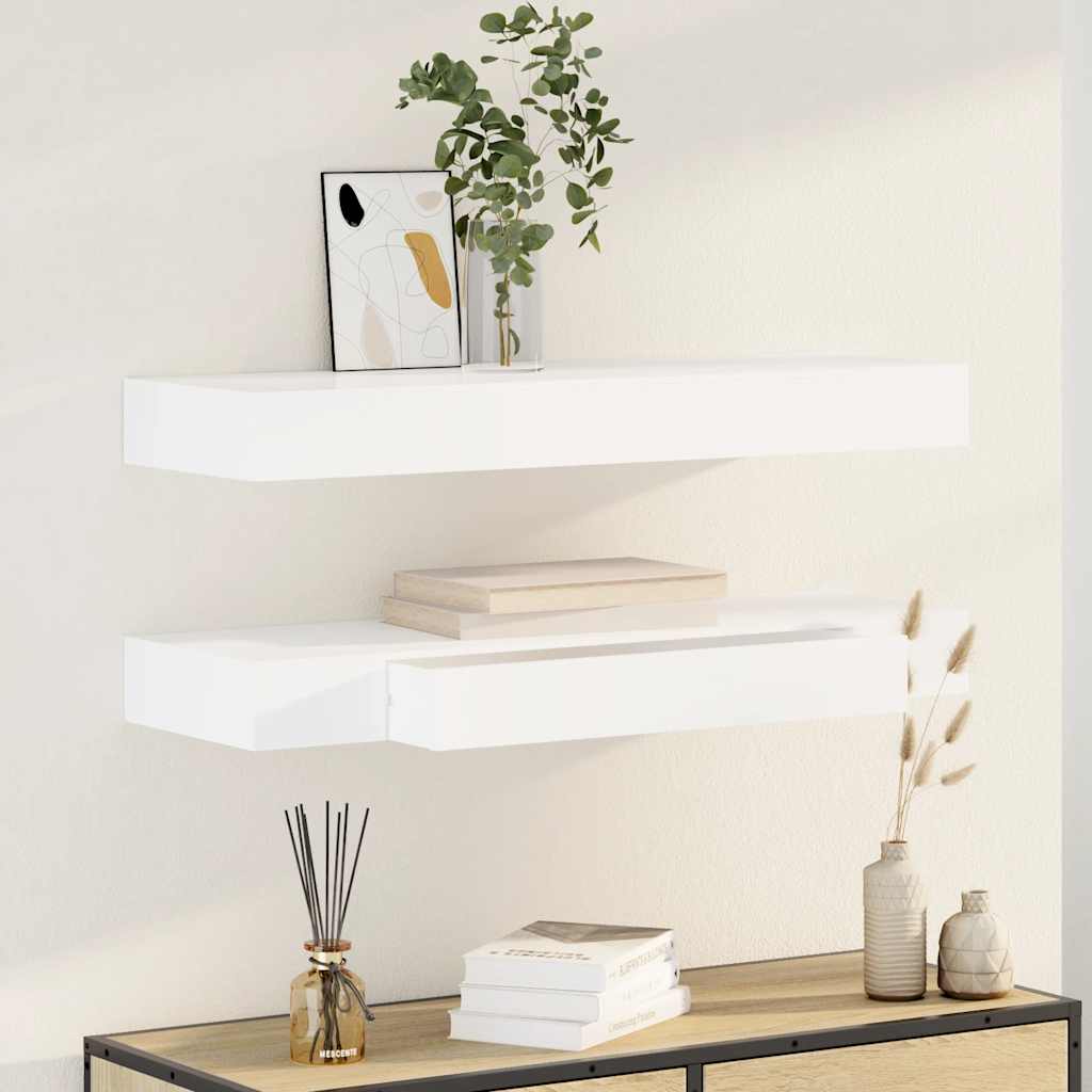 Floating Wall Shelves with Drawers 2 pcs White 48 cm