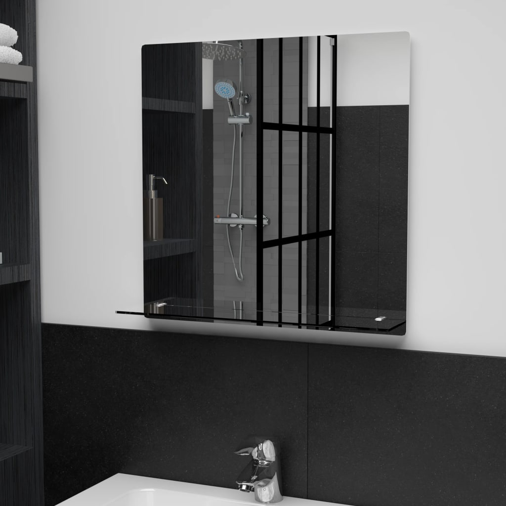 Espejo de pared con estante de vidrio templado 100x60 cm
