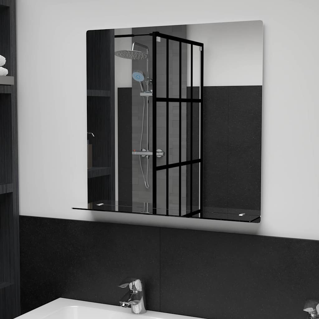 Espejo de pared con estante de vidrio templado 100x60 cm