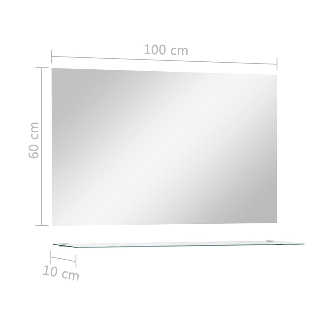 Espejo de pared con estante de vidrio templado 100x60 cm