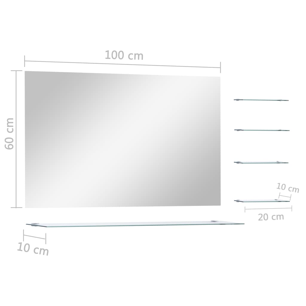 Espejo de pared con 5 estantes plateado 100x60 cm