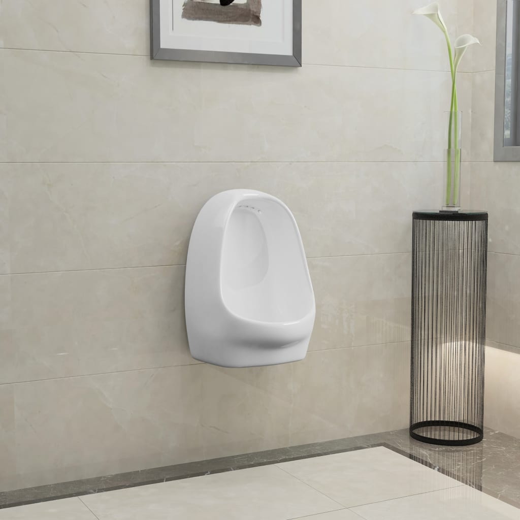 Urinario de pared con válvula de descarga cerámica blanco