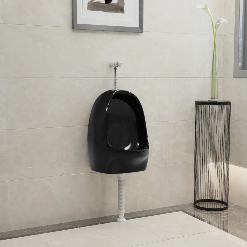 Wall-mounted urinal with white ceramic flush valve