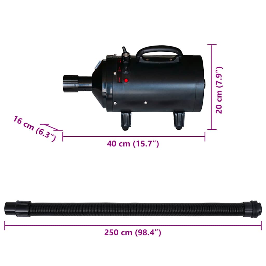 Secador de pelo de perro con 3 boquillas negro 2400 W