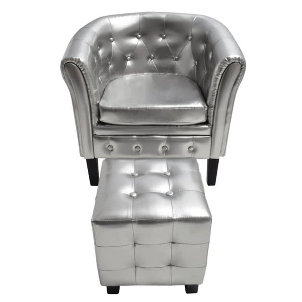 Sillón con diseño de cubo y reposapiés cuero sintético marrón