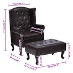 Sillón con reposapiés cuero sintético marrón oscuro