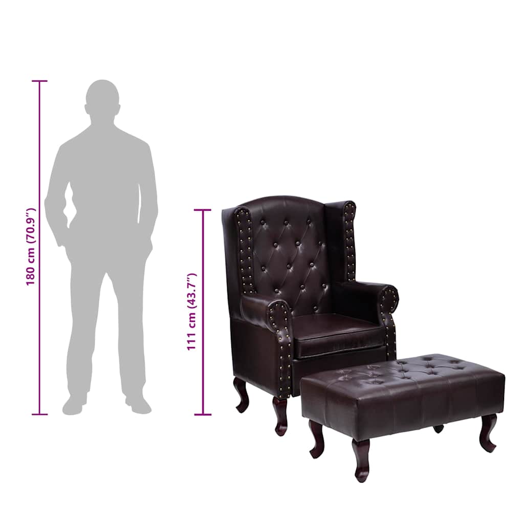 Sillón con reposapiés cuero sintético marrón oscuro