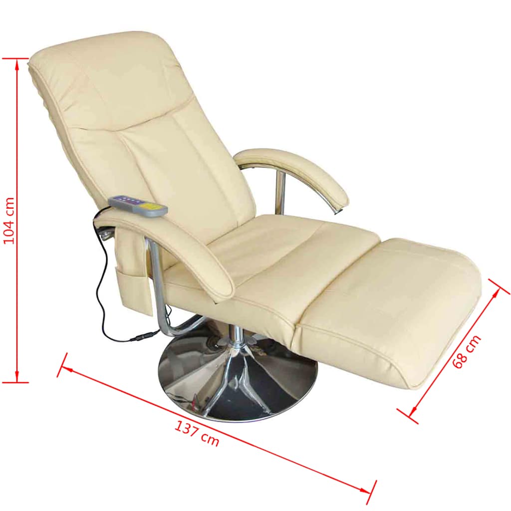 Sillón de masaje de cuero sintético blanco crema