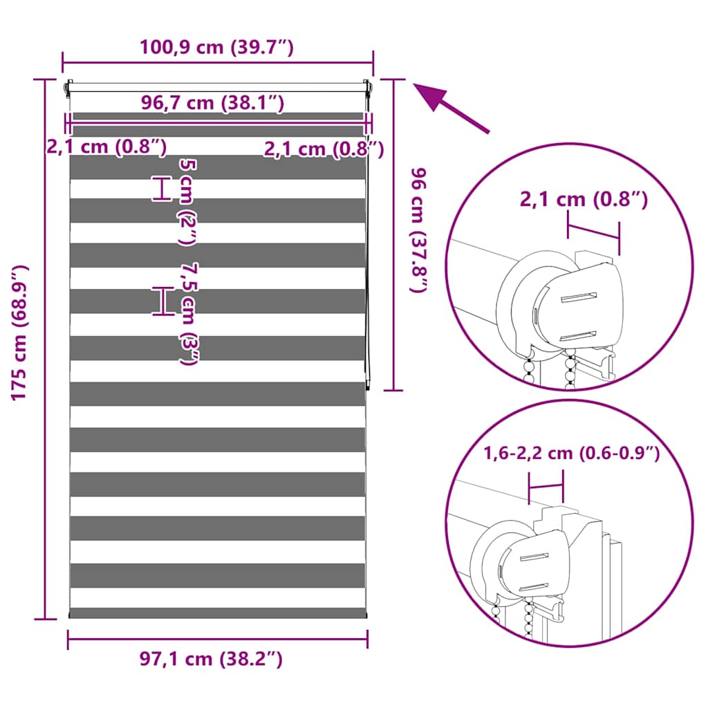 Estor cebra 100,9x175 cm Tejido Ancho 96,7 cm Café
