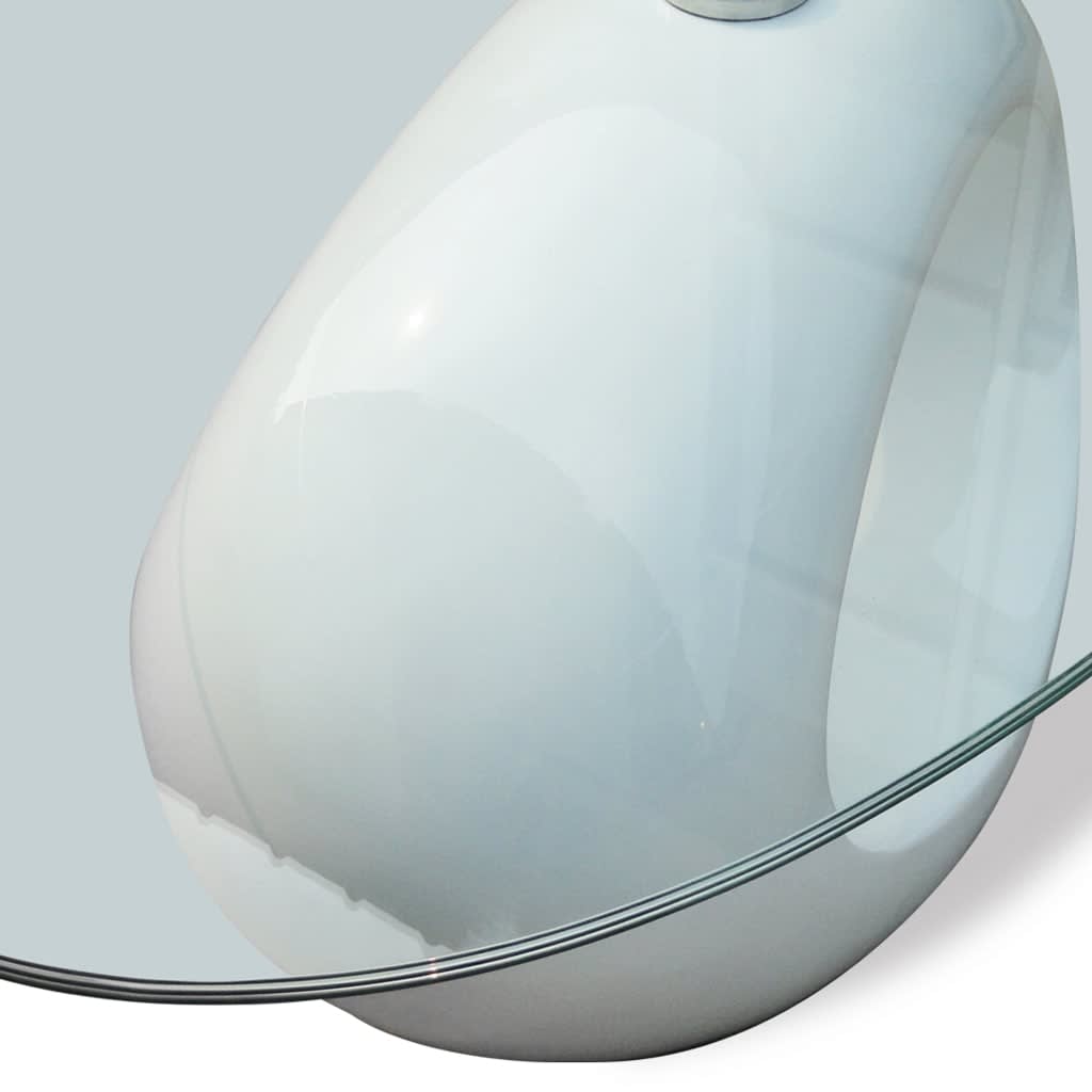 Mesa de centro superficie ovalada de vidrio blanco brillante