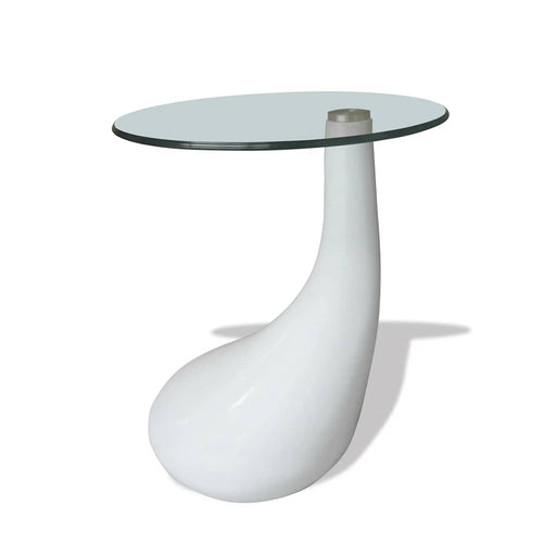 Coffee table with round glossy white glass top